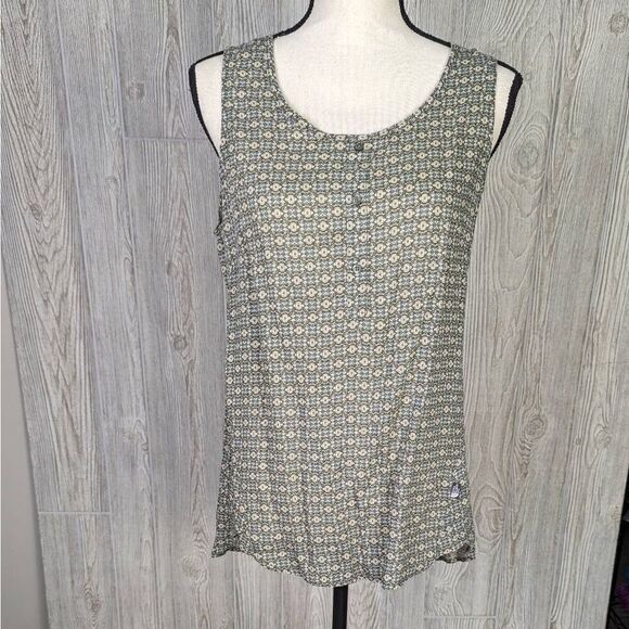 The North Face Womens Size Medium Popover Sleeveless Blouse Blue Green Floral - Picture 1 of 8
